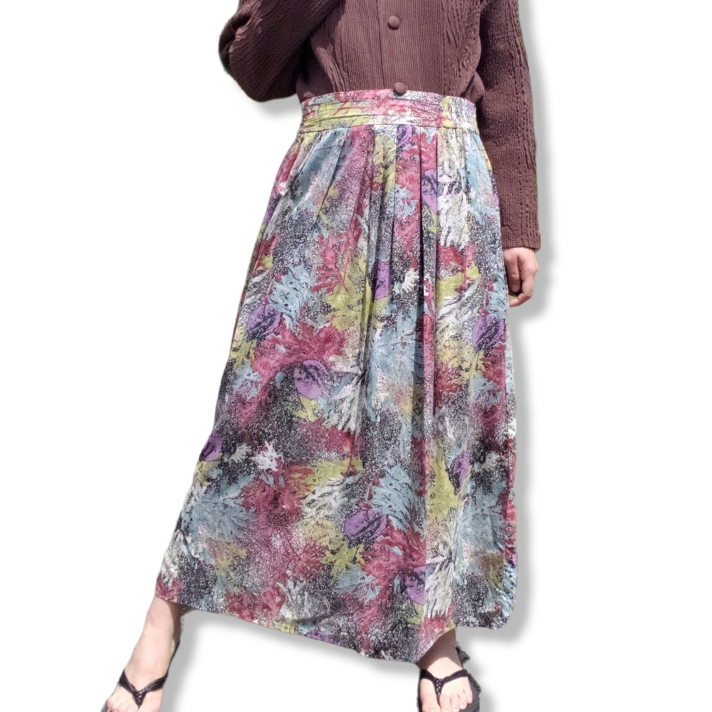 Bonnie Boynton Vintage Multicolored Coral Patterned Midi/Maxi Skirt Size Large